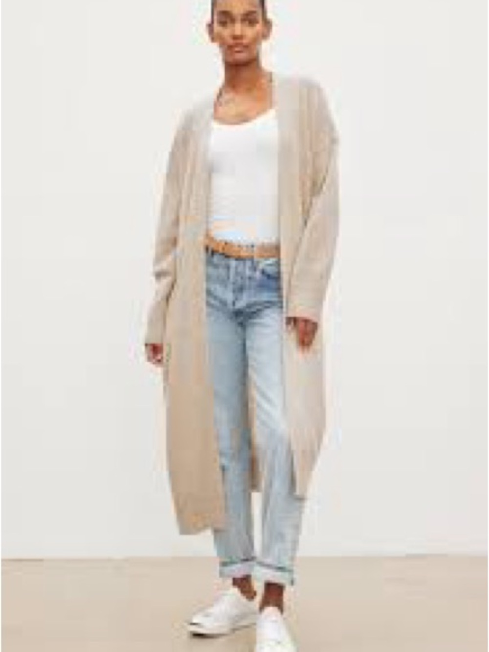 Amazon Women's Long Open Front Cardigan - Beige
